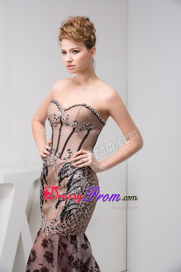 2014 Mermaid Sweetheart Beading Tan Prom Dress with Lace
