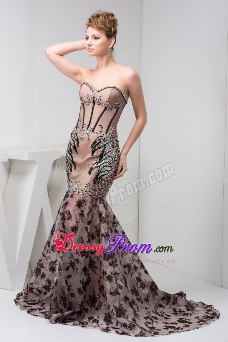 2014 Mermaid Sweetheart Beading Tan Prom Dress with Lace