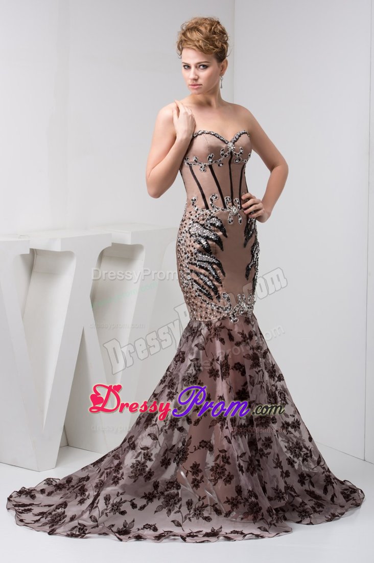 2014 Mermaid Sweetheart Beading Tan Prom Dress with Lace