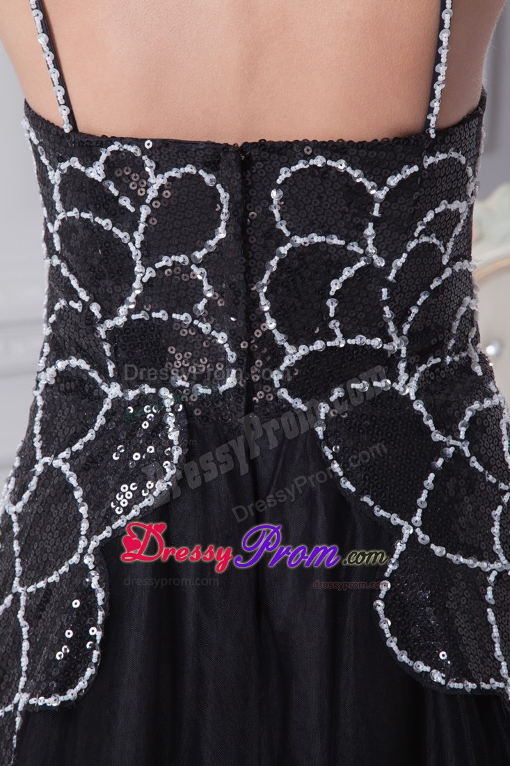 V-neck Tulle Tiers High Low Prom Dresses Sequin Decorate