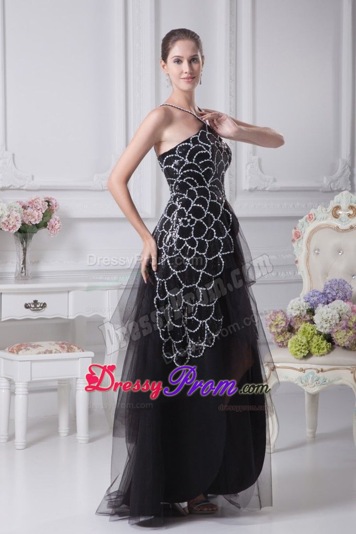 V-neck Tulle Tiers High Low Prom Dresses Sequin Decorate