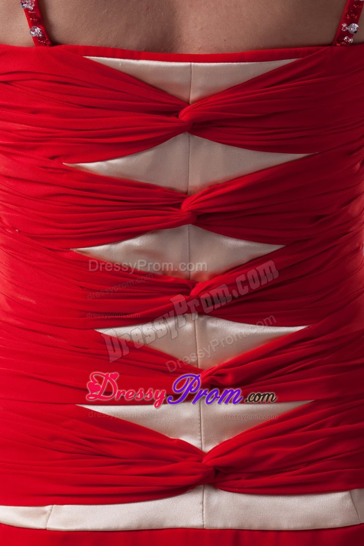 Beading and Ruching for Red V-neck Brush Prom Dresses in 2014