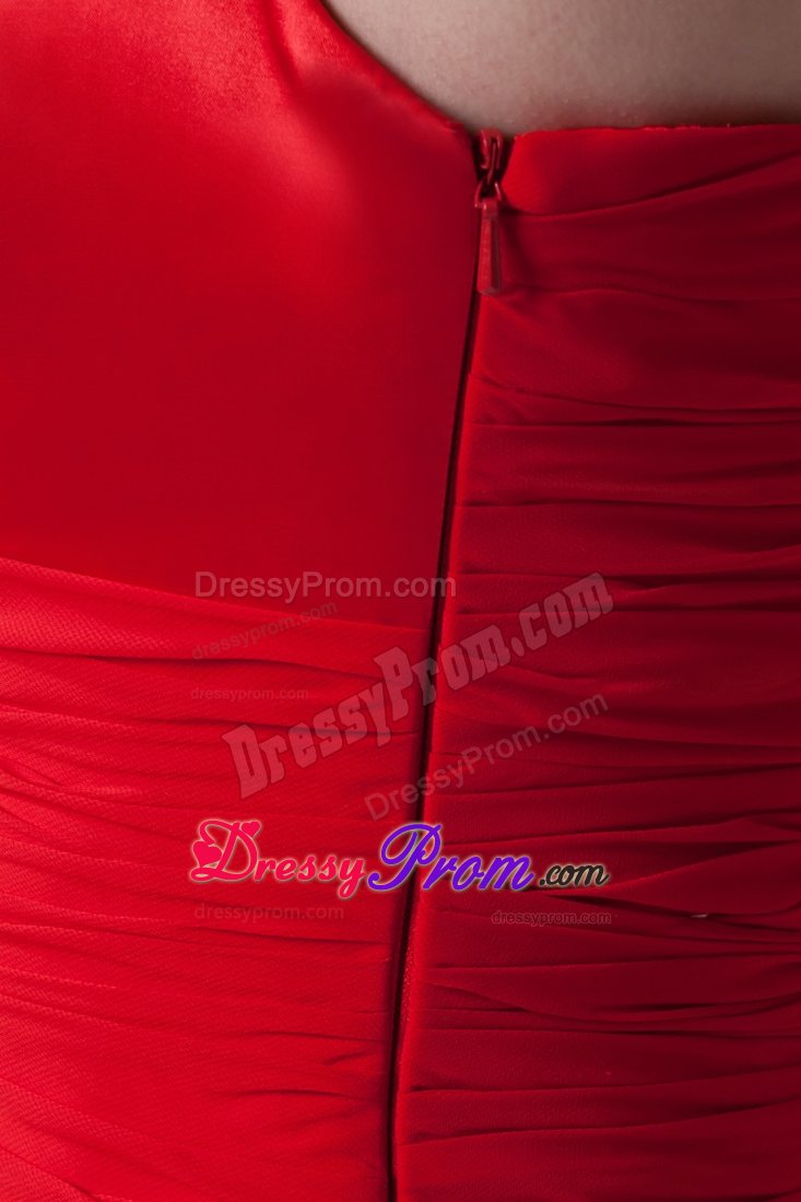 Beading and Ruching for Red V-neck Brush Prom Dresses in 2014