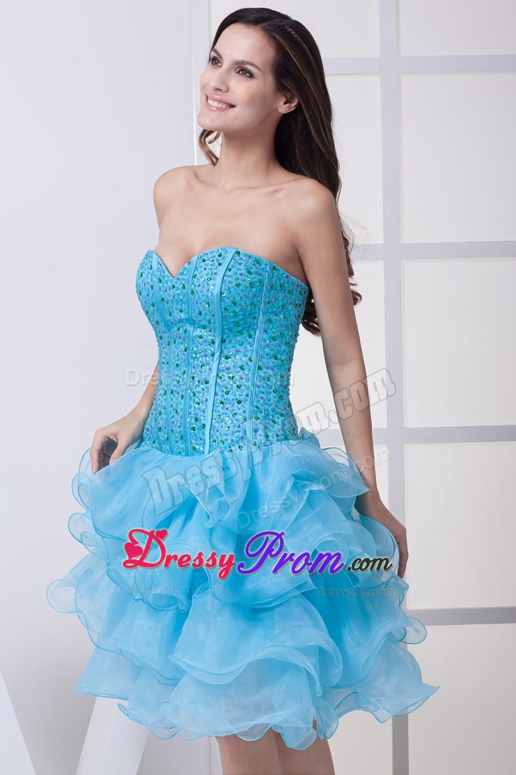 Perfect Ruffled Layers Prom Dress for Ladies Beading Sweetheart Organza