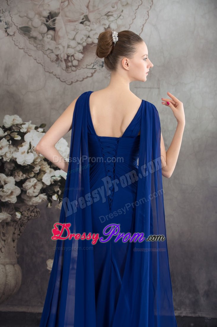 High Slit Beaded Prom Gown Dress Watteau Train in Royal Blue for Juazeiro