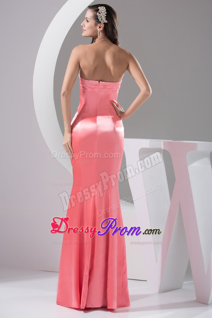 Sexy Beaded Prom Gown Dress Strapless High Slit Watermelon in Mossoro