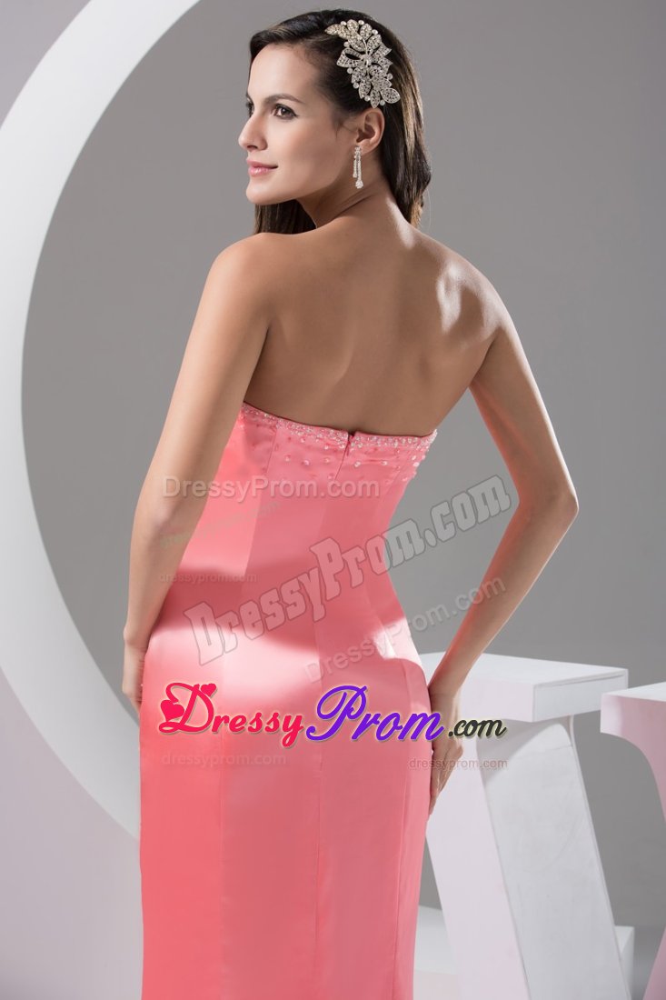 Sexy Beaded Prom Gown Dress Strapless High Slit Watermelon in Mossoro