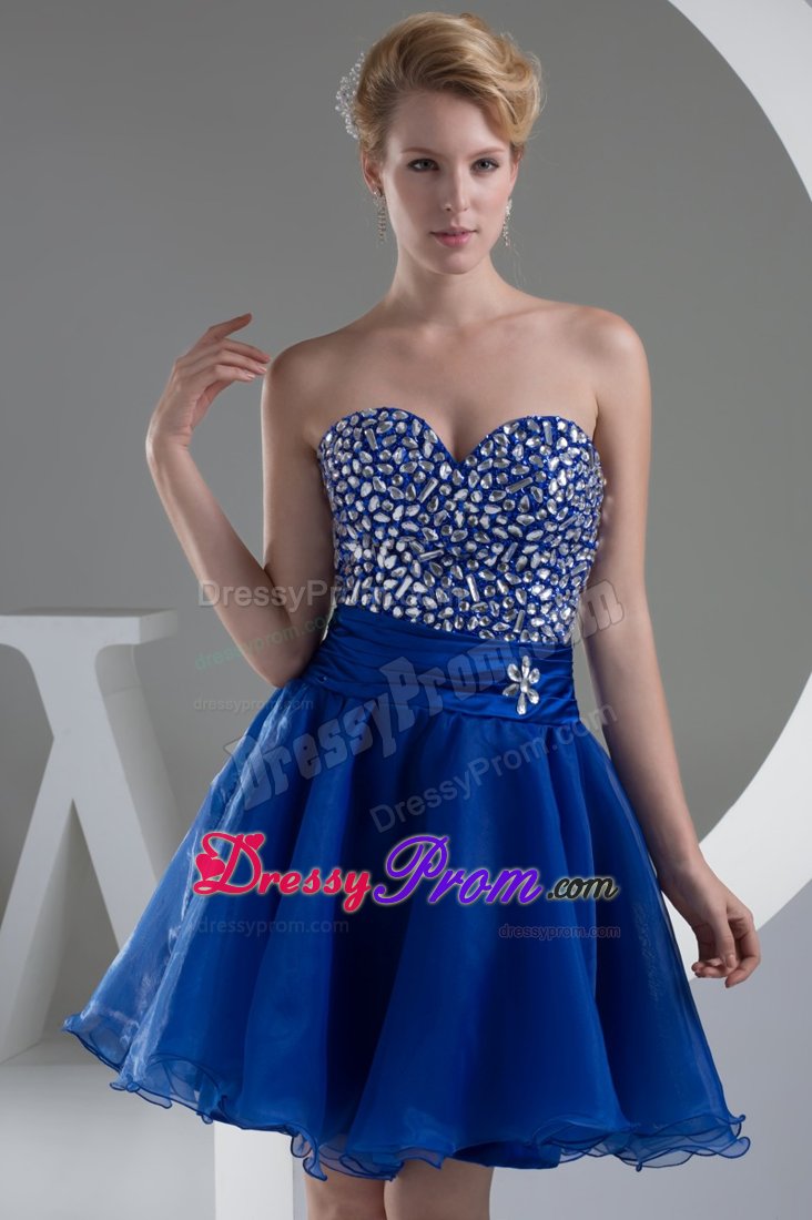 Royal Blue Organza Prom Dresses for Ladies Min-Length with Rhinestones