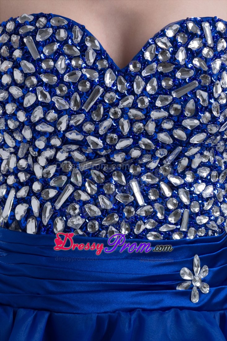 Royal Blue Organza Prom Dresses for Ladies Min-Length with Rhinestones
