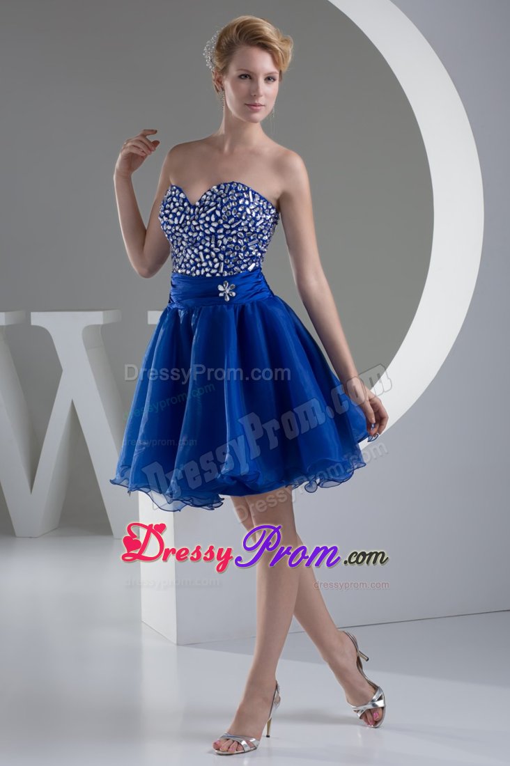 Royal Blue Organza Prom Dresses for Ladies Min-Length with Rhinestones