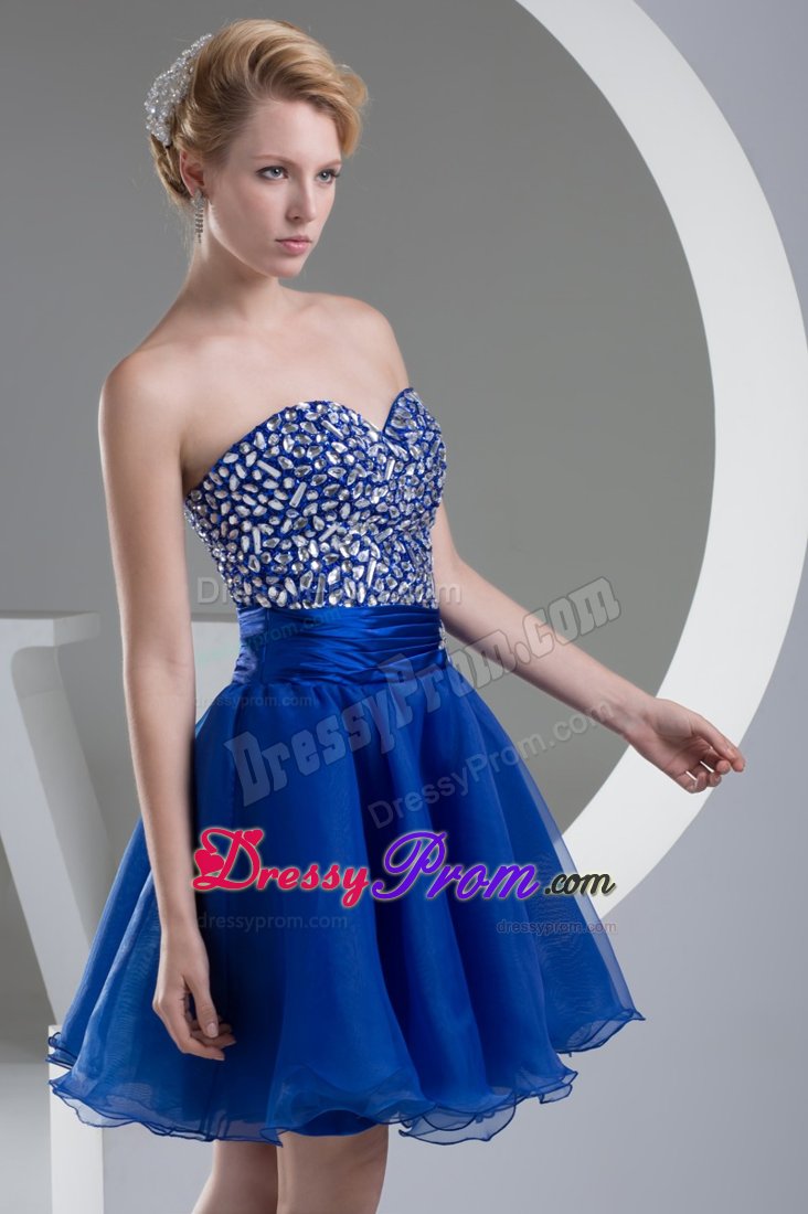 Royal Blue Organza Prom Dresses for Ladies Min-Length with Rhinestones