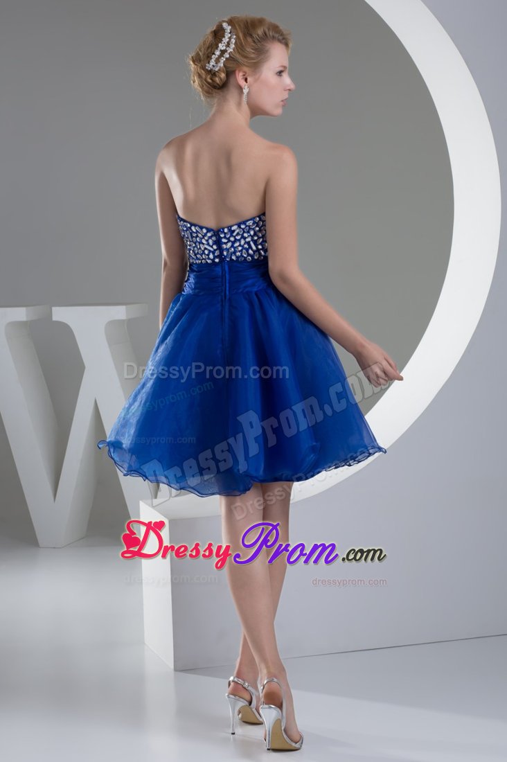 Royal Blue Organza Prom Dresses for Ladies Min-Length with Rhinestones
