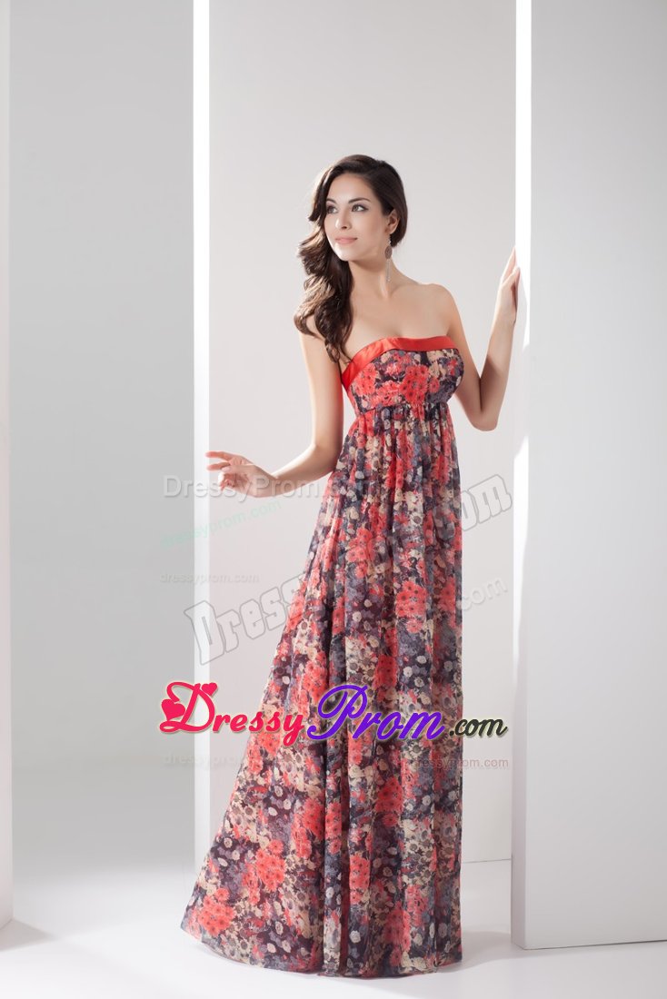 Colorful Printed Prom Holiday Dress Strapless Floor-length Zipper up Back