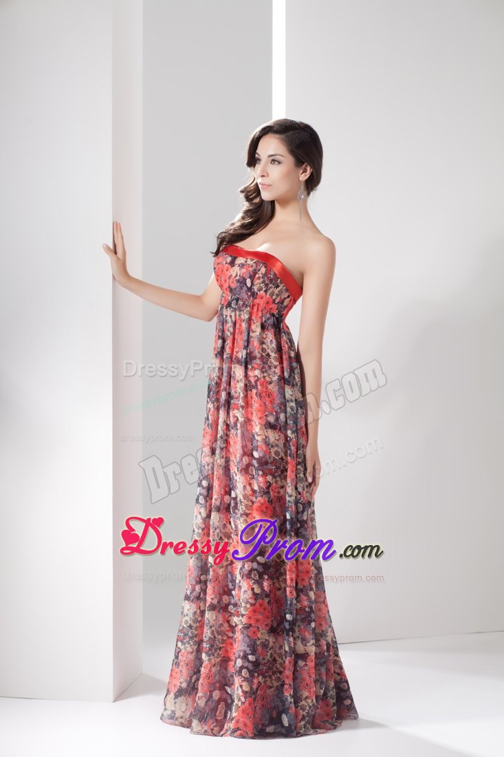 Colorful Printed Prom Holiday Dress Strapless Floor-length Zipper up Back