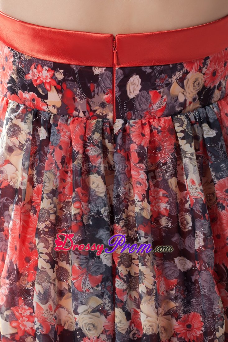 Colorful Printed Prom Holiday Dress Strapless Floor-length Zipper up Back