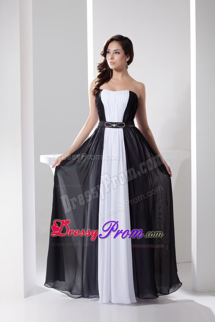 Zipper up Prom Evening Dresses Chiffon in Black and White