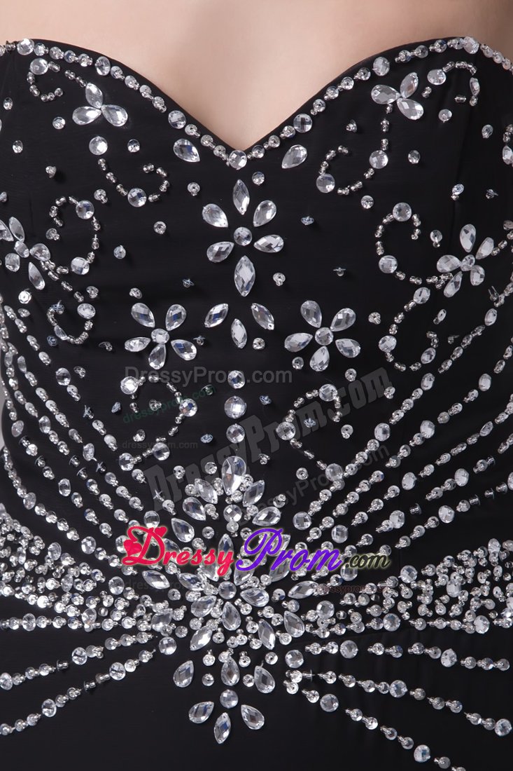 Sheath Black Brush Prom Gown Beading and High Slit Decorated