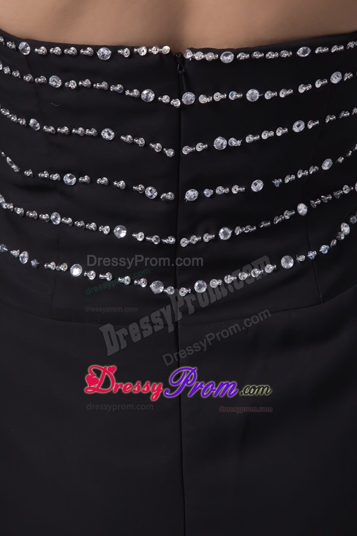 Sheath Black Brush Prom Gown Beading and High Slit Decorated