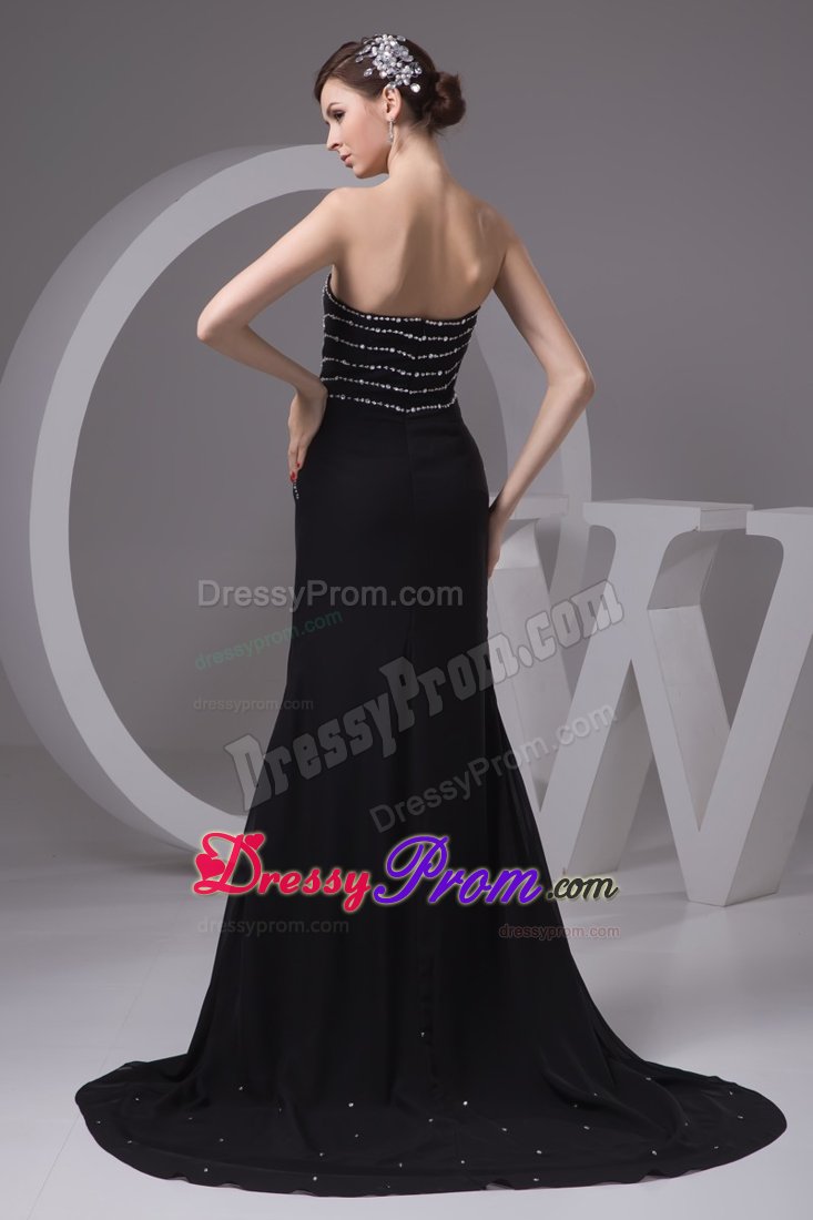 Sheath Black Brush Prom Gown Beading and High Slit Decorated