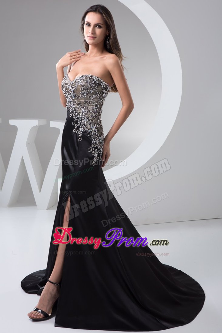 Beading and High Slit Design for 2014 Brush Prom Evening Dress