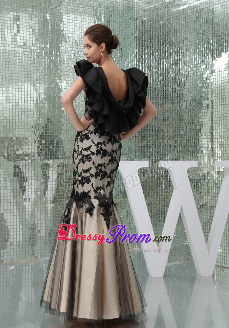 Black and Champagne Mermaid Prom Dress with Lace over