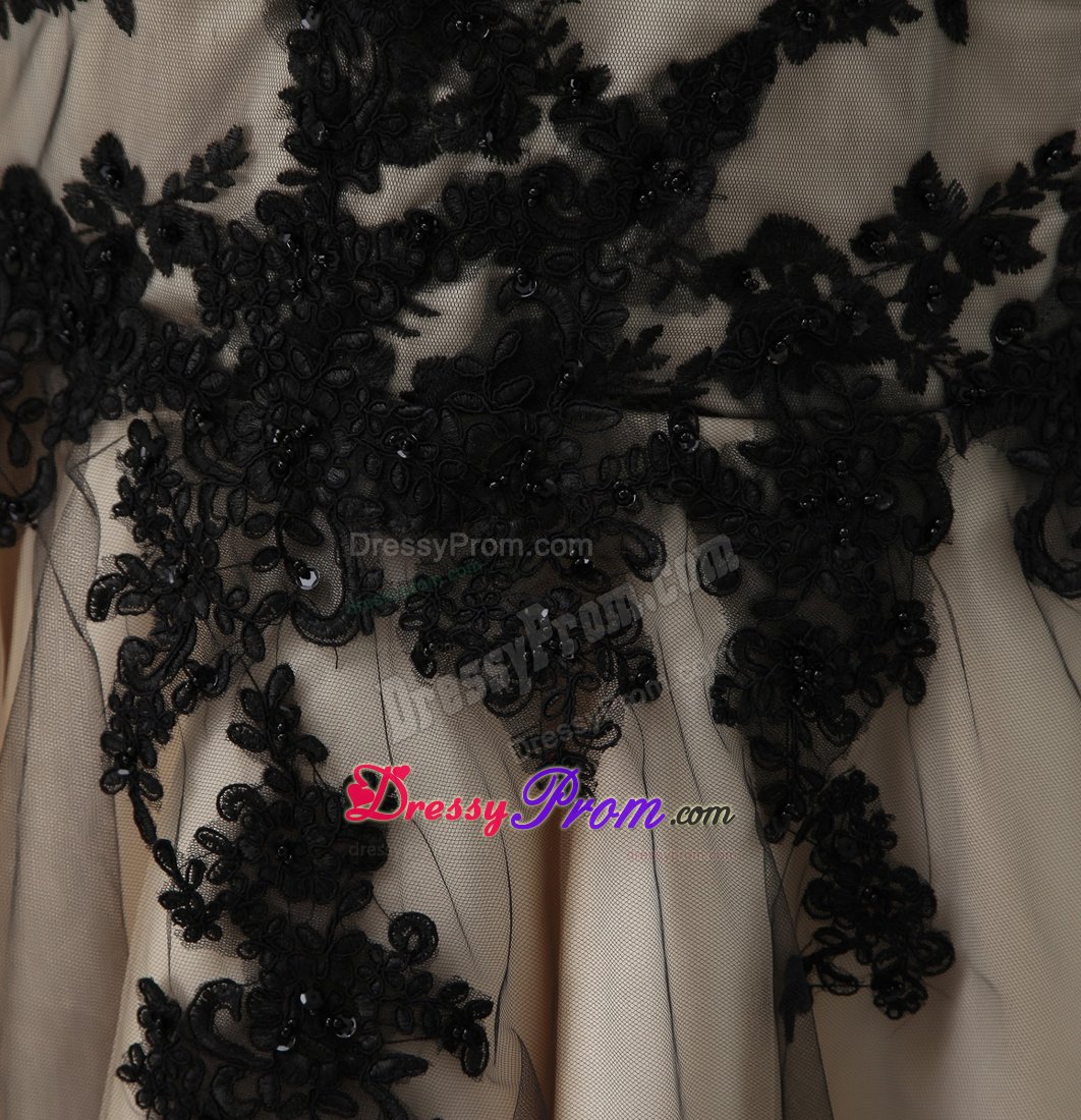 Black and Champagne Mermaid Prom Dress with Lace over