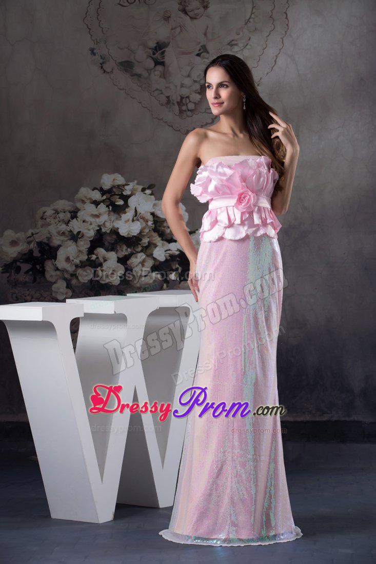 Hand Made Flowers Decorate for Long Prom Dress Column Style