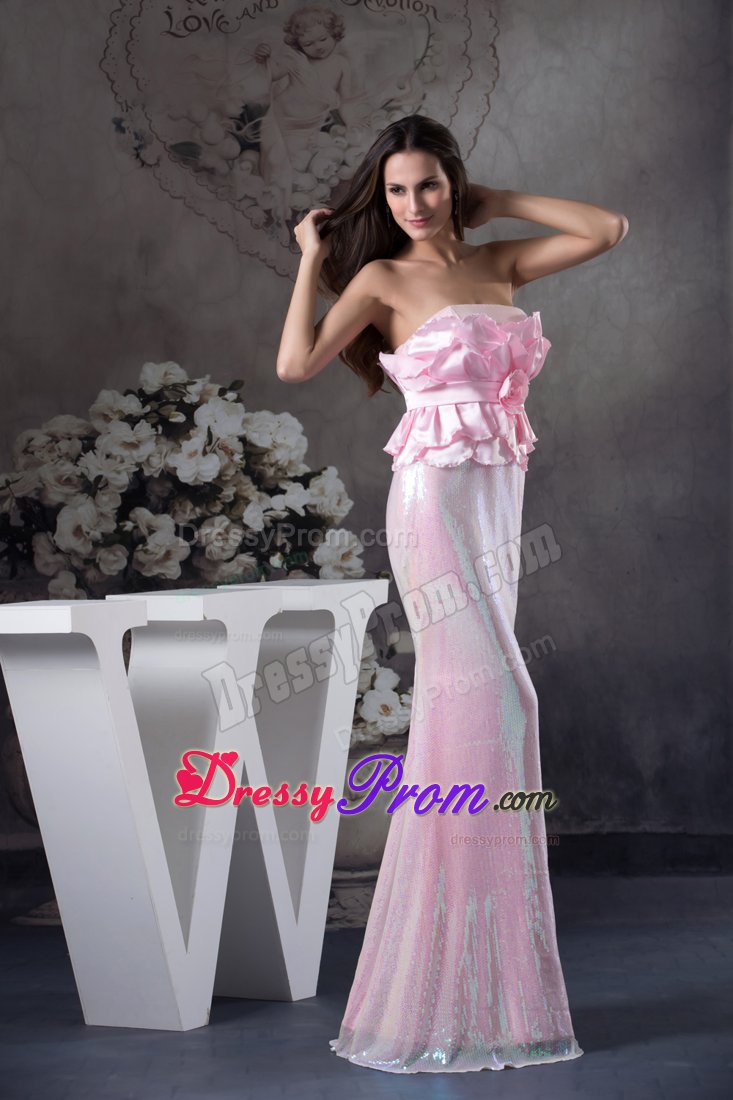 Hand Made Flowers Decorate for Long Prom Dress Column Style