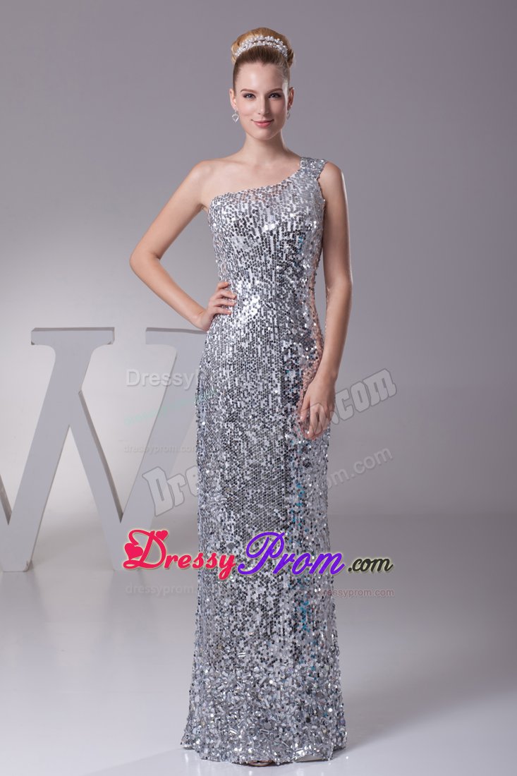 Stunning Sequin over One Shoulder for Column Silver Prom Dress