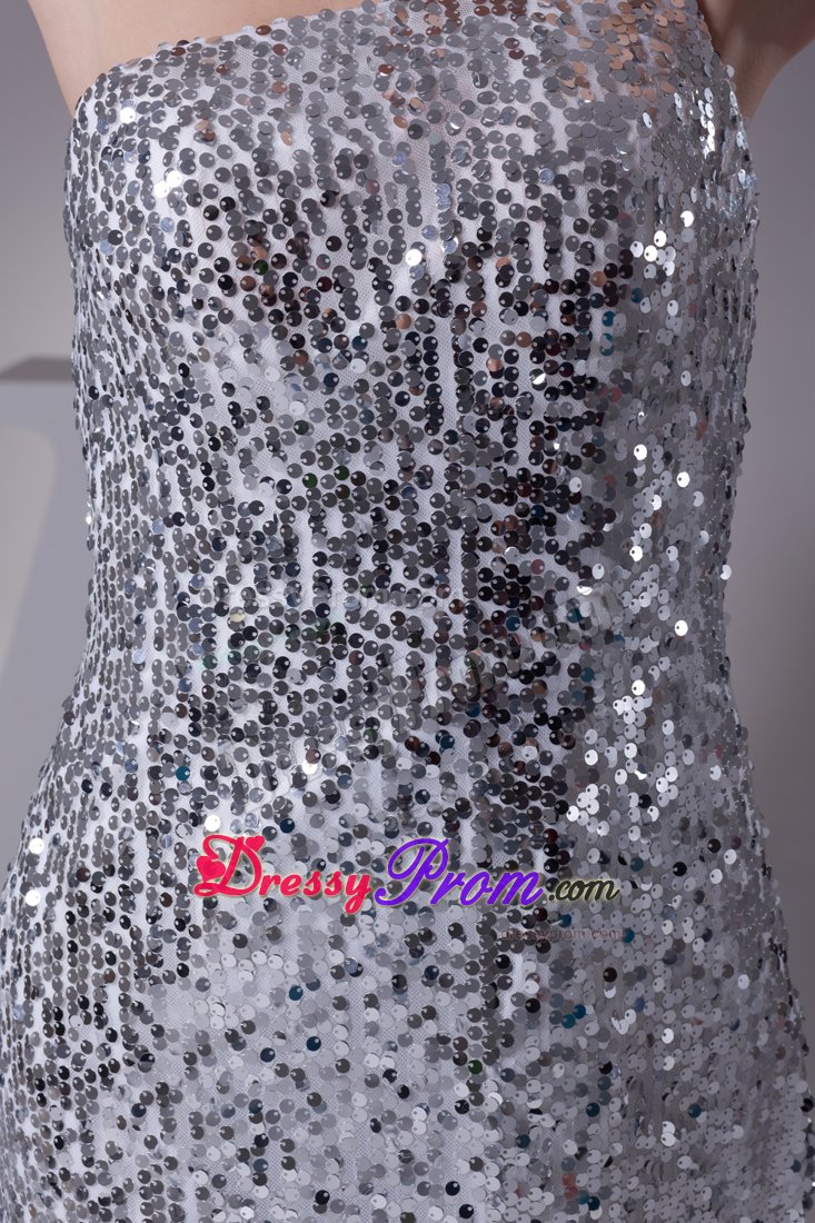Stunning Sequin over One Shoulder for Column Silver Prom Dress