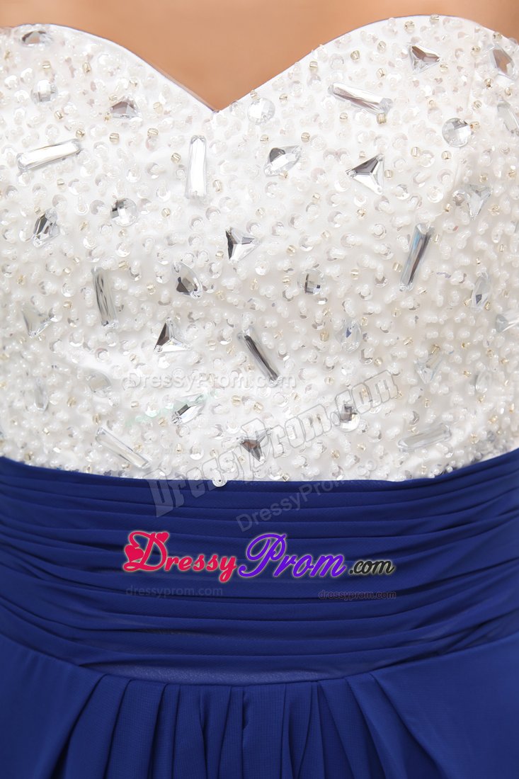 White and Royal Blue Prom Evening Dress Beading Floor-length in Chiffon