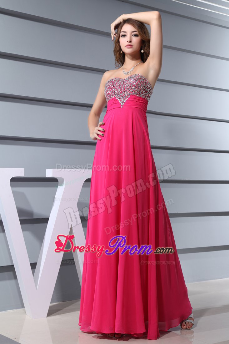 Sweetheart Hot Pink Beaded long Formal Evening Prom Dress
