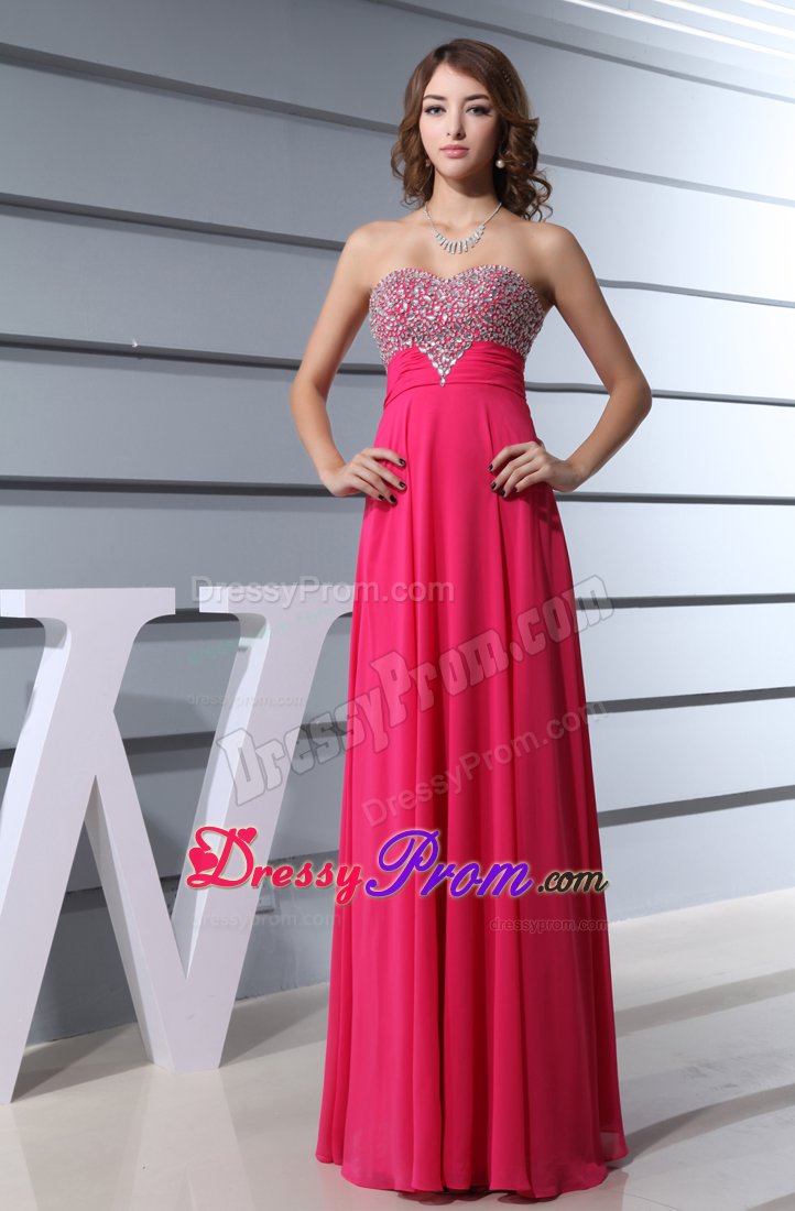 Sweetheart Hot Pink Beaded long Formal Evening Prom Dress