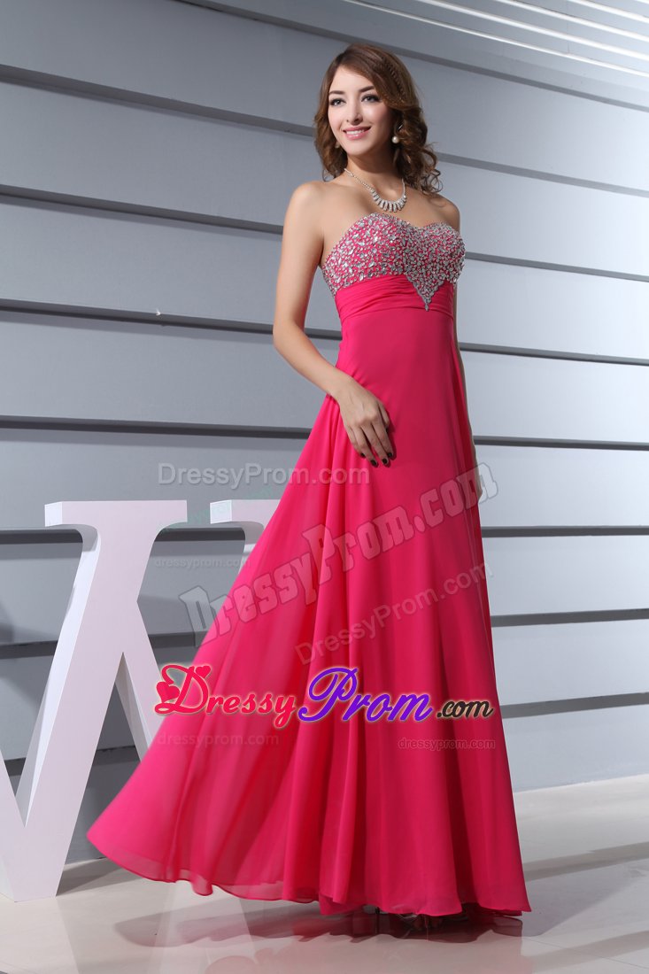 Sweetheart Hot Pink Beaded long Formal Evening Prom Dress
