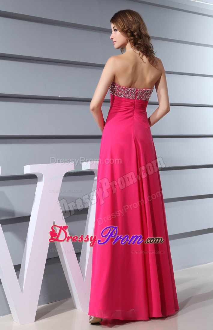 Sweetheart Hot Pink Beaded long Formal Evening Prom Dress