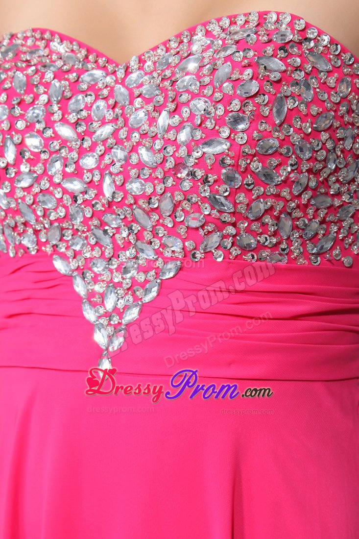 Sweetheart Hot Pink Beaded long Formal Evening Prom Dress