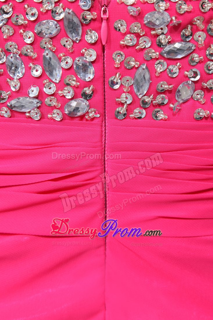 Sweetheart Hot Pink Beaded long Formal Evening Prom Dress