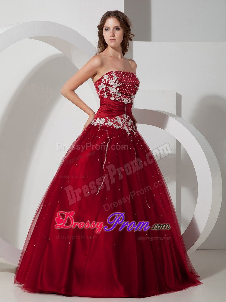 Torrance CA Appliqued Tulle Dresses for Quinceanera in Wine Red