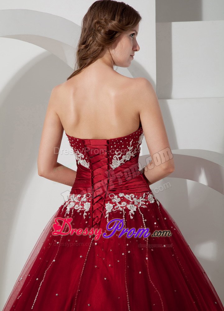 Torrance CA Appliqued Tulle Dresses for Quinceanera in Wine Red