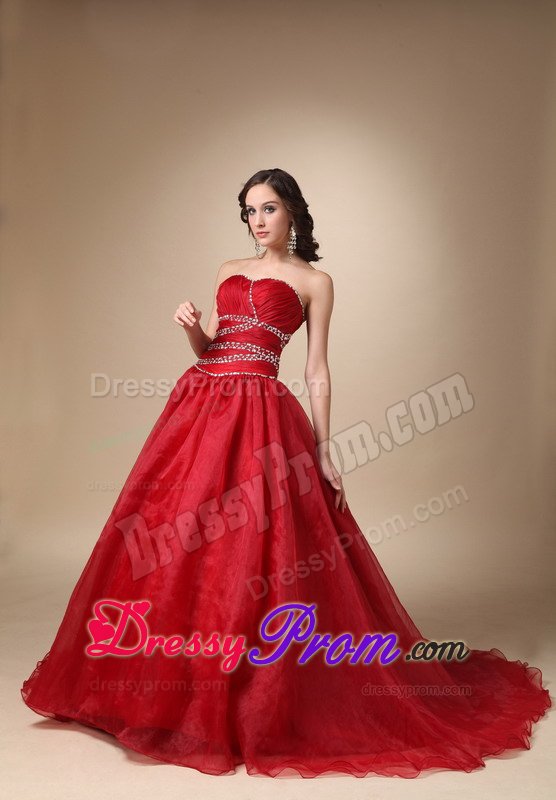 Beaded and Ruched Wine Red Sixteen Quinceanera Dress Brush Train