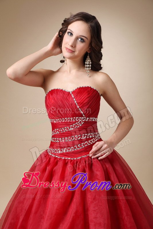 Beaded and Ruched Wine Red Sixteen Quinceanera Dress Brush Train