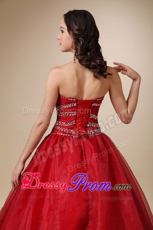 Beaded and Ruched Wine Red Sixteen Quinceanera Dress Brush Train