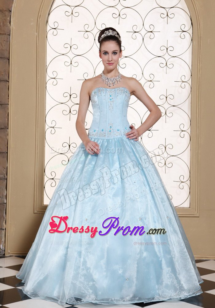 Beading Accent Organza Sixteen Quinceanera Dress in Light Blue
