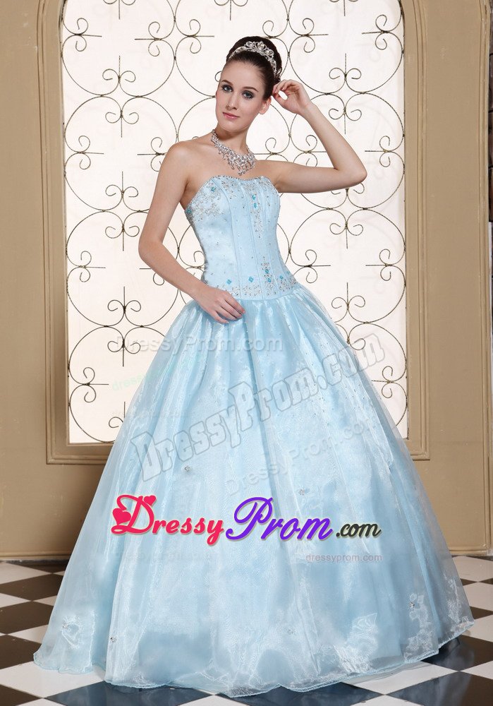 Beading Accent Organza Sixteen Quinceanera Dress in Light Blue
