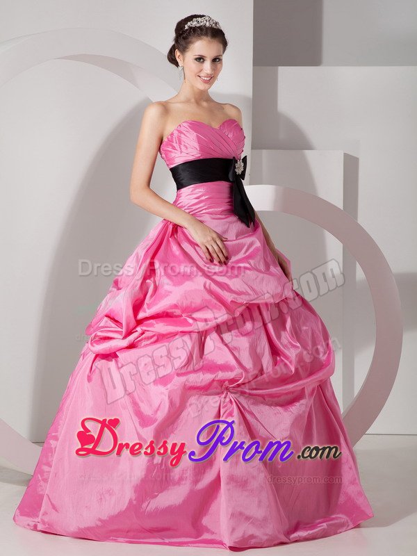 Hot Pink Taffeta Sweetheart Sash Pick ups Quinceanera Dresses