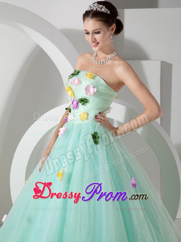Apple Green a Line Organza Sixteen Quinceanera Dress Appliques