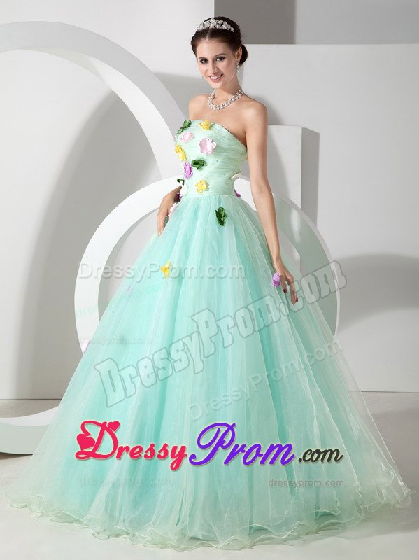Apple Green a Line Organza Sixteen Quinceanera Dress Appliques