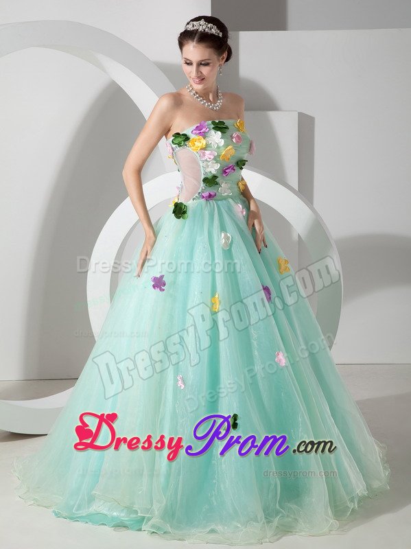 Apple Green a Line Organza Sixteen Quinceanera Dress Appliques