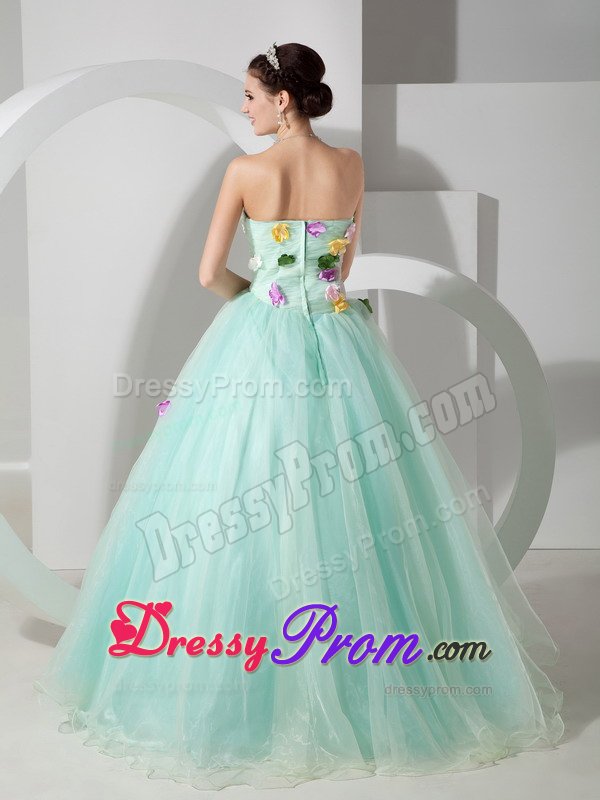 Apple Green a Line Organza Sixteen Quinceanera Dress Appliques