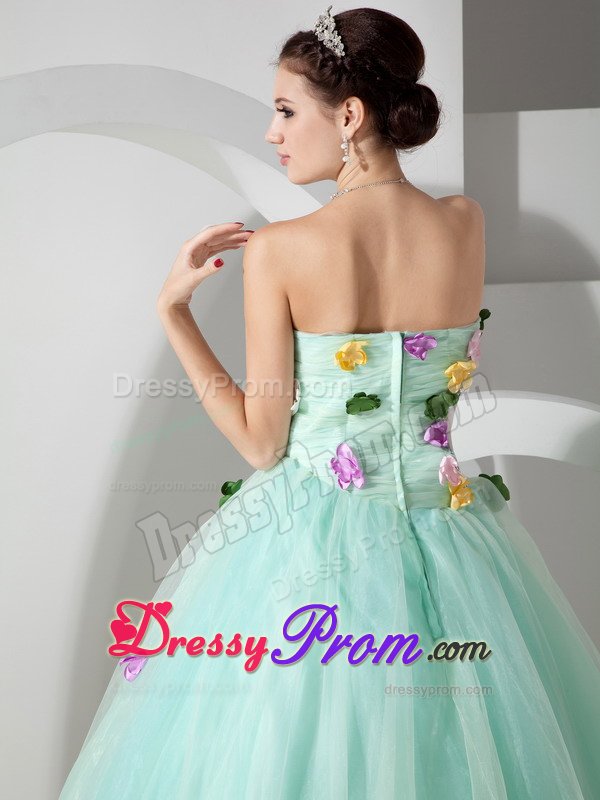 Apple Green a Line Organza Sixteen Quinceanera Dress Appliques